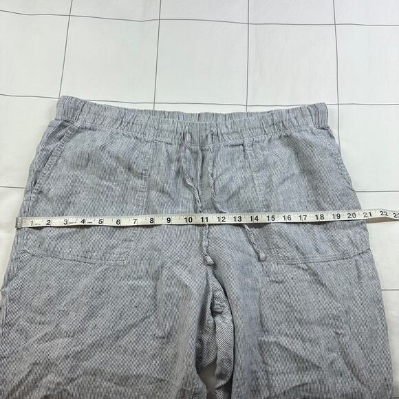 J. Jill Pants Womens Large Blue White Love Linen Micro Stripe Relaxed Coastal - Picture 8 of 12